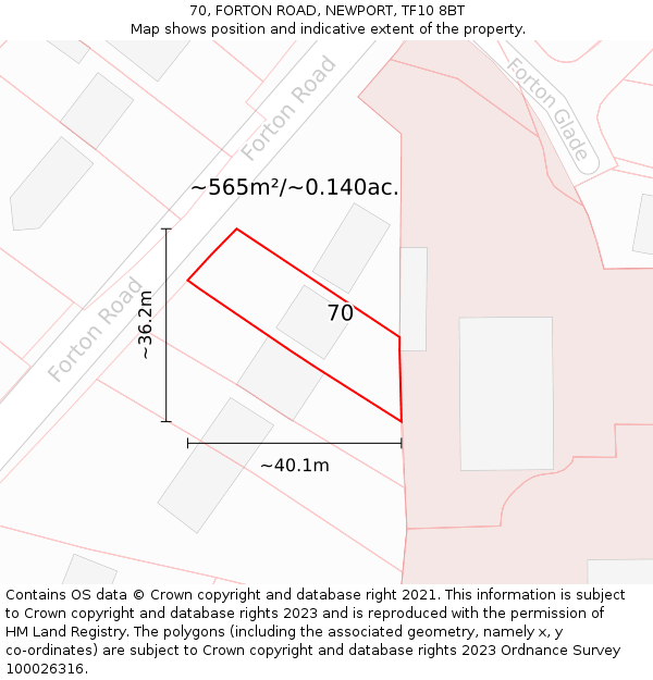 70, FORTON ROAD, NEWPORT, TF10 8BT: Plot and title map