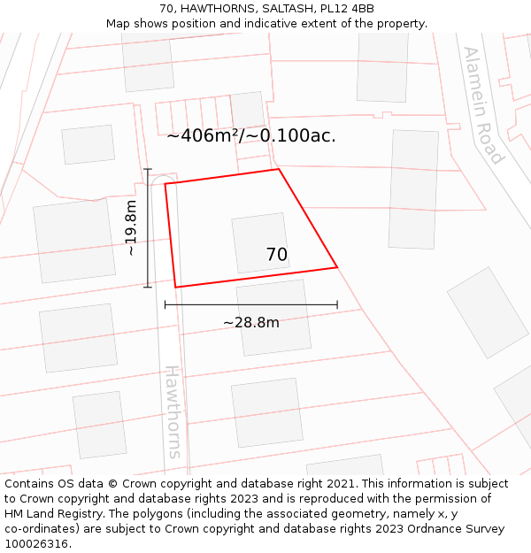 70, HAWTHORNS, SALTASH, PL12 4BB: Plot and title map