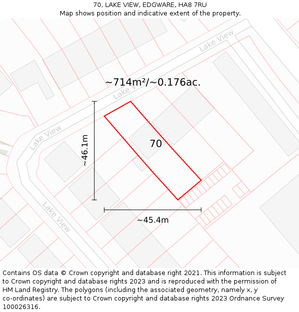 70, LAKE VIEW, EDGWARE, HA8 7RU: Plot and title map