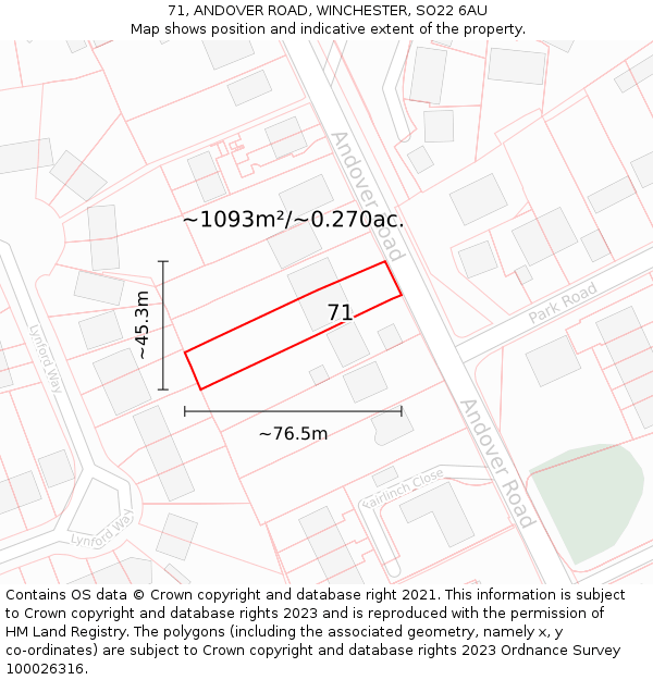 71, ANDOVER ROAD, WINCHESTER, SO22 6AU: Plot and title map