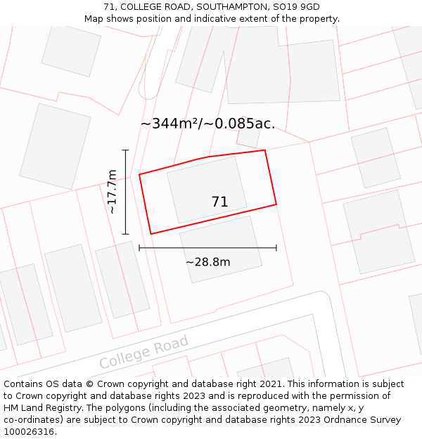 71, COLLEGE ROAD, SOUTHAMPTON, SO19 9GD: Plot and title map