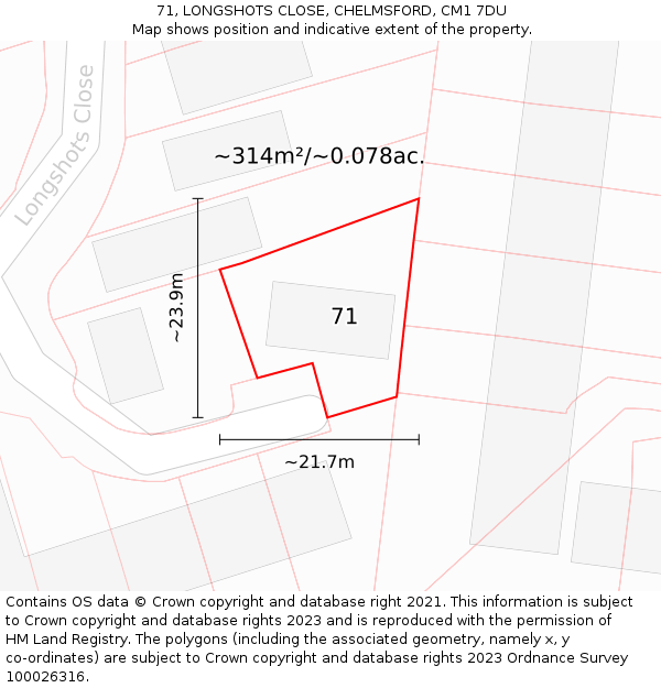 71, LONGSHOTS CLOSE, CHELMSFORD, CM1 7DU: Plot and title map