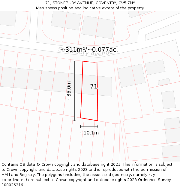 71, STONEBURY AVENUE, COVENTRY, CV5 7NY: Plot and title map