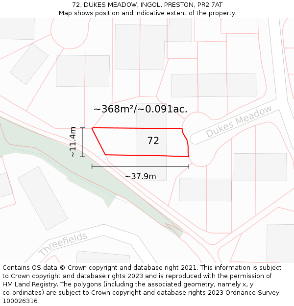 72, DUKES MEADOW, INGOL, PRESTON, PR2 7AT: Plot and title map