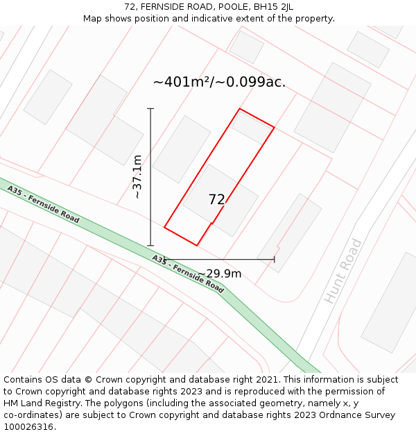 72, FERNSIDE ROAD, POOLE, BH15 2JL: Plot and title map