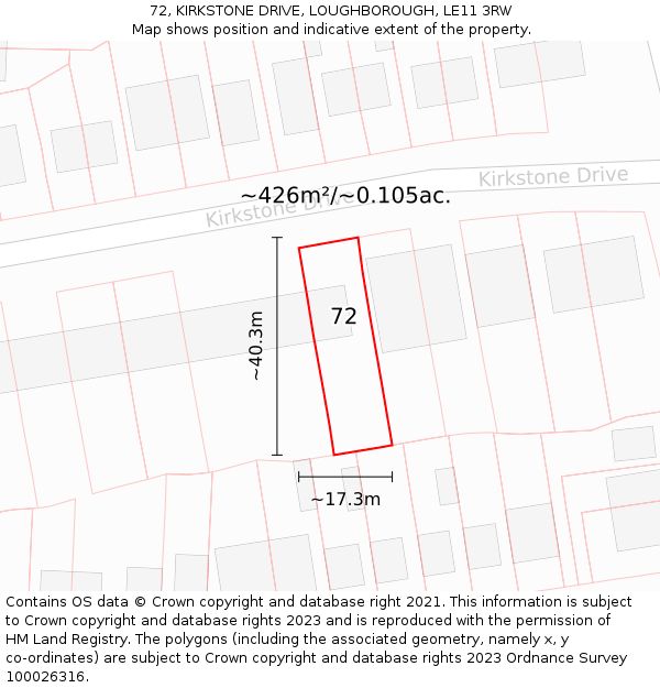 72, KIRKSTONE DRIVE, LOUGHBOROUGH, LE11 3RW: Plot and title map