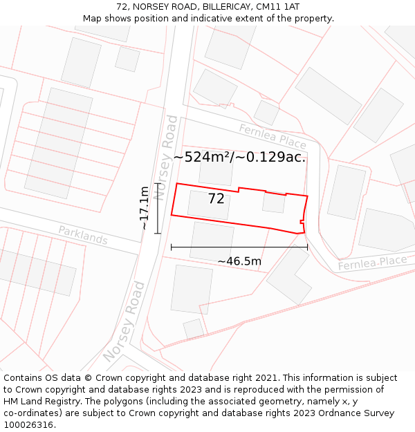 72, NORSEY ROAD, BILLERICAY, CM11 1AT: Plot and title map