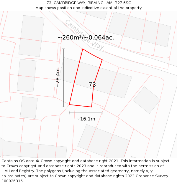 73, CAMBRIDGE WAY, BIRMINGHAM, B27 6SG: Plot and title map