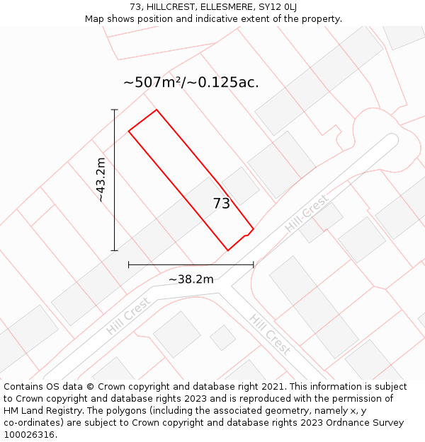 73, HILLCREST, ELLESMERE, SY12 0LJ: Plot and title map