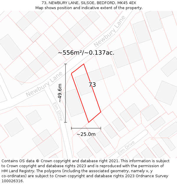 73, NEWBURY LANE, SILSOE, BEDFORD, MK45 4EX: Plot and title map