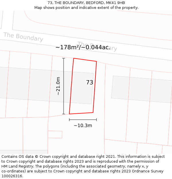 73, THE BOUNDARY, BEDFORD, MK41 9HB: Plot and title map