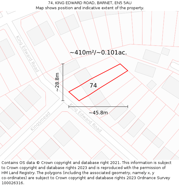 74, KING EDWARD ROAD, BARNET, EN5 5AU: Plot and title map