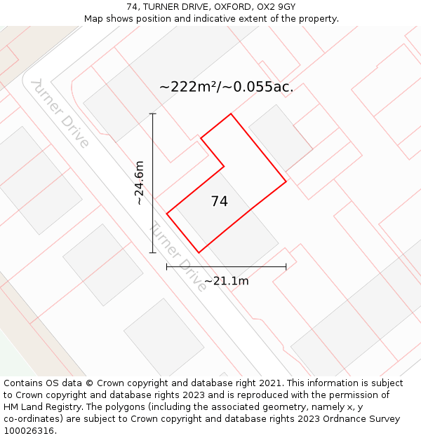 74, TURNER DRIVE, OXFORD, OX2 9GY: Plot and title map