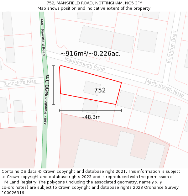 752, MANSFIELD ROAD, NOTTINGHAM, NG5 3FY: Plot and title map