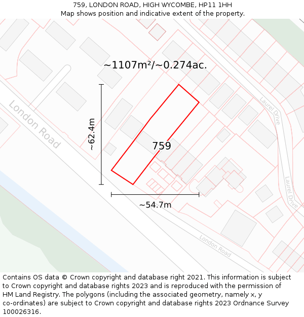 759, LONDON ROAD, HIGH WYCOMBE, HP11 1HH: Plot and title map