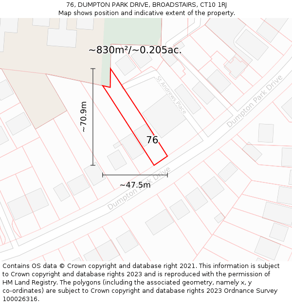 76, DUMPTON PARK DRIVE, BROADSTAIRS, CT10 1RJ: Plot and title map