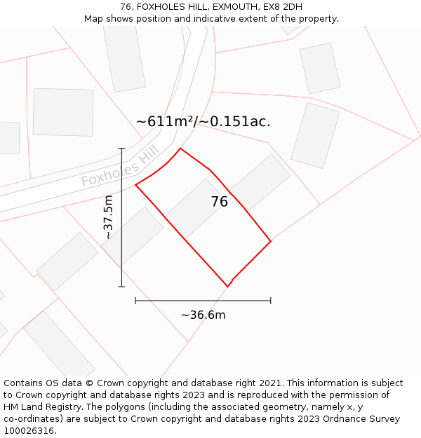 76, FOXHOLES HILL, EXMOUTH, EX8 2DH: Plot and title map