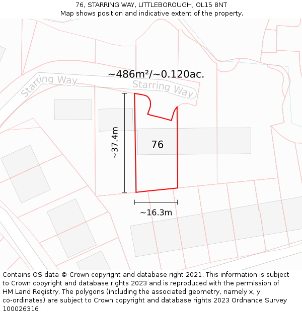 76, STARRING WAY, LITTLEBOROUGH, OL15 8NT: Plot and title map