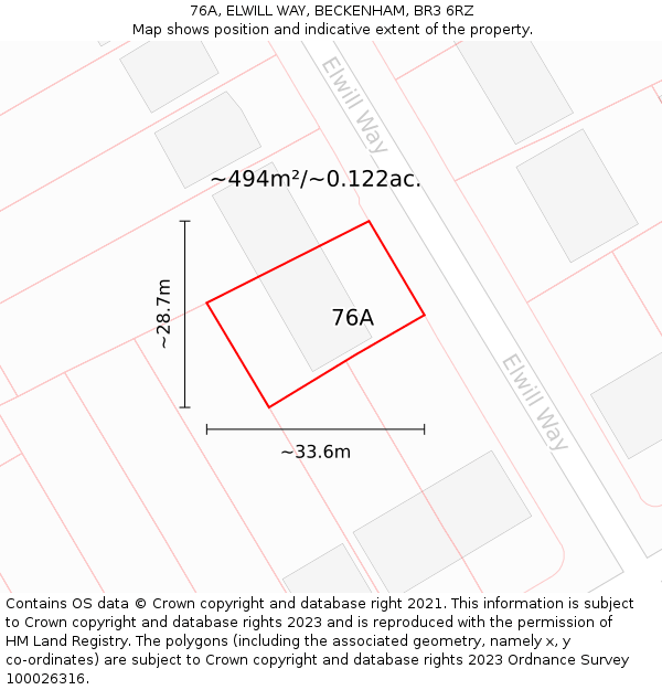 76A, ELWILL WAY, BECKENHAM, BR3 6RZ: Plot and title map