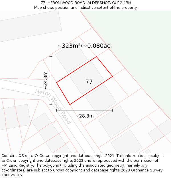 77, HERON WOOD ROAD, ALDERSHOT, GU12 4BH: Plot and title map