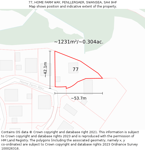 77, HOME FARM WAY, PENLLERGAER, SWANSEA, SA4 9HF: Plot and title map