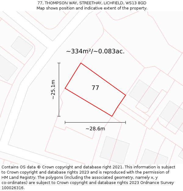 77, THOMPSON WAY, STREETHAY, LICHFIELD, WS13 8GD: Plot and title map