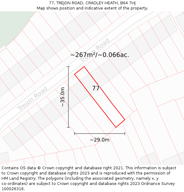 77, TREJON ROAD, CRADLEY HEATH, B64 7HJ: Plot and title map