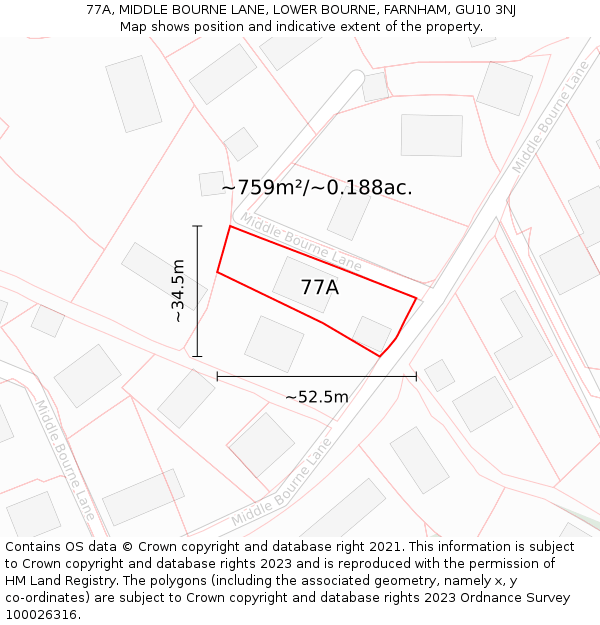 77A, MIDDLE BOURNE LANE, LOWER BOURNE, FARNHAM, GU10 3NJ: Plot and title map