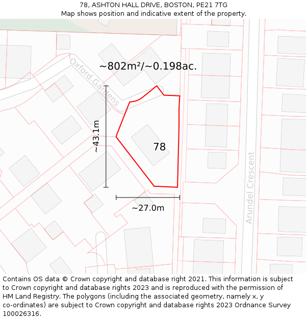 78, ASHTON HALL DRIVE, BOSTON, PE21 7TG: Plot and title map