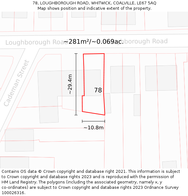 78, LOUGHBOROUGH ROAD, WHITWICK, COALVILLE, LE67 5AQ: Plot and title map