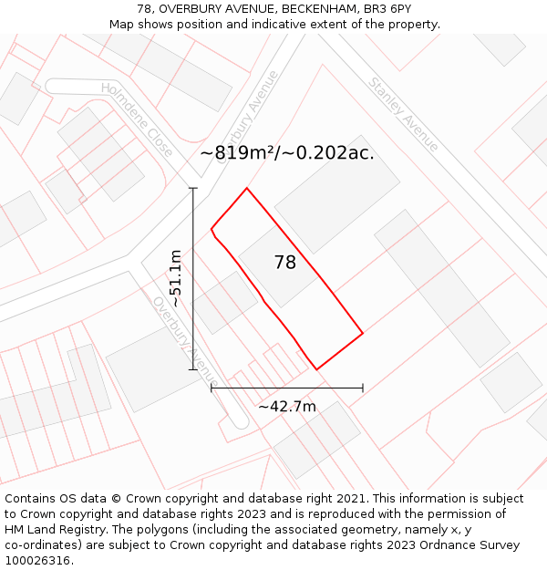 78, OVERBURY AVENUE, BECKENHAM, BR3 6PY: Plot and title map