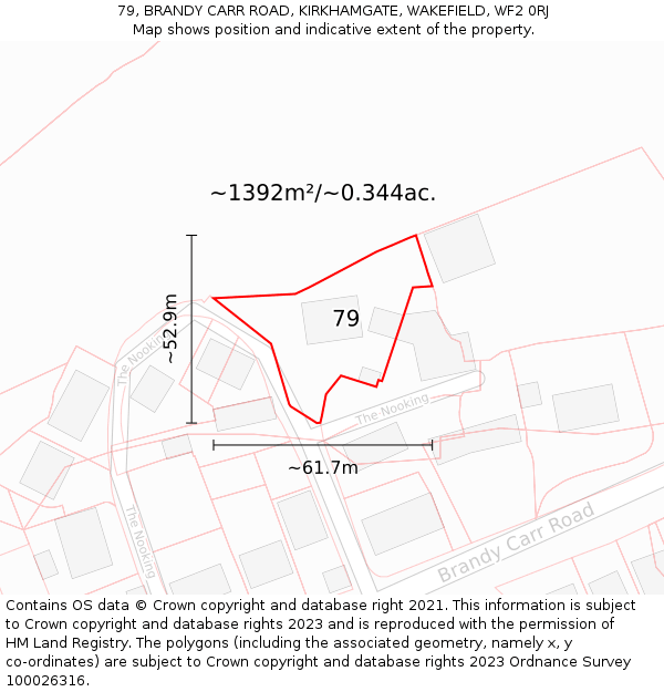 79, BRANDY CARR ROAD, KIRKHAMGATE, WAKEFIELD, WF2 0RJ: Plot and title map