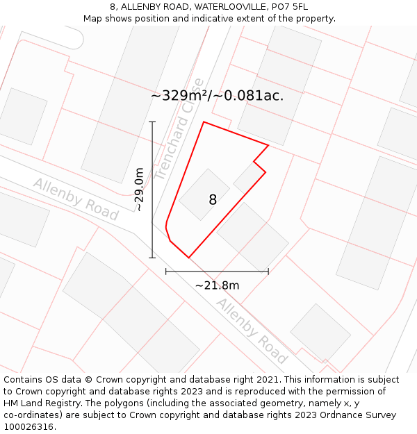 8, ALLENBY ROAD, WATERLOOVILLE, PO7 5FL: Plot and title map