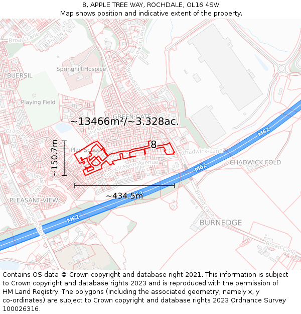 8, APPLE TREE WAY, ROCHDALE, OL16 4SW: Plot and title map