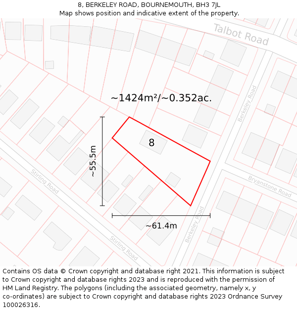 8, BERKELEY ROAD, BOURNEMOUTH, BH3 7JL: Plot and title map