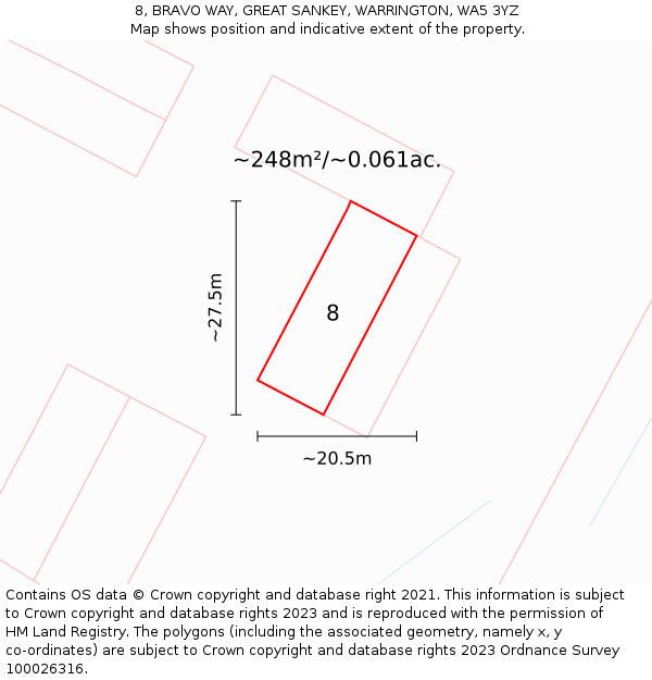 8, BRAVO WAY, GREAT SANKEY, WARRINGTON, WA5 3YZ: Plot and title map