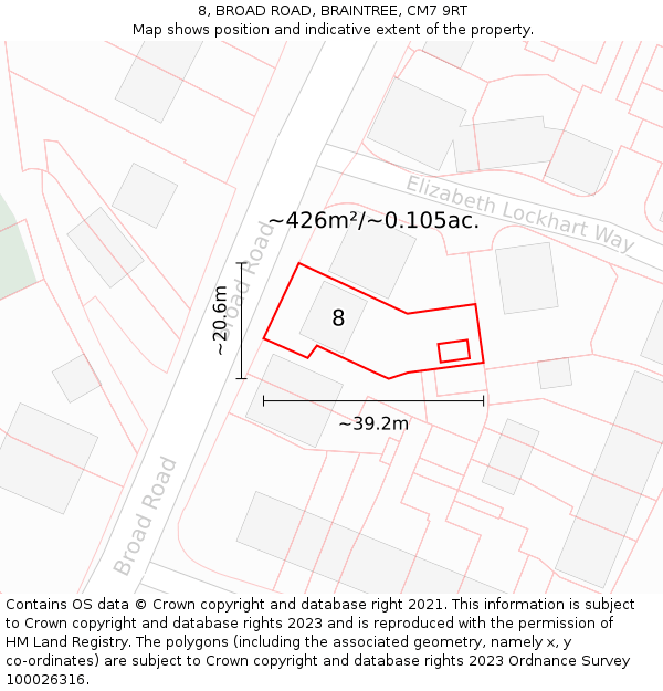 8, BROAD ROAD, BRAINTREE, CM7 9RT: Plot and title map