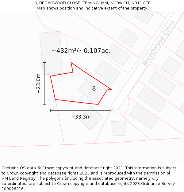 8, BROADWOOD CLOSE, TRIMINGHAM, NORWICH, NR11 8EE: Plot and title map