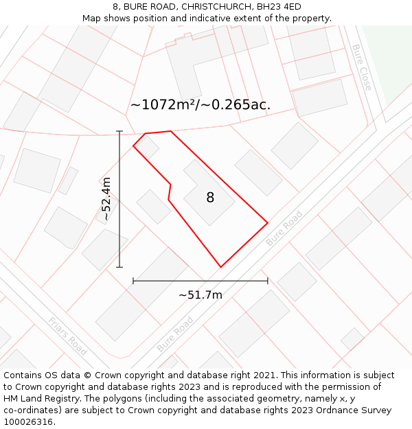 8, BURE ROAD, CHRISTCHURCH, BH23 4ED: Plot and title map