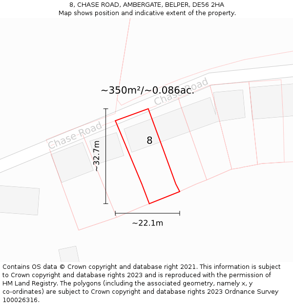 8, CHASE ROAD, AMBERGATE, BELPER, DE56 2HA: Plot and title map