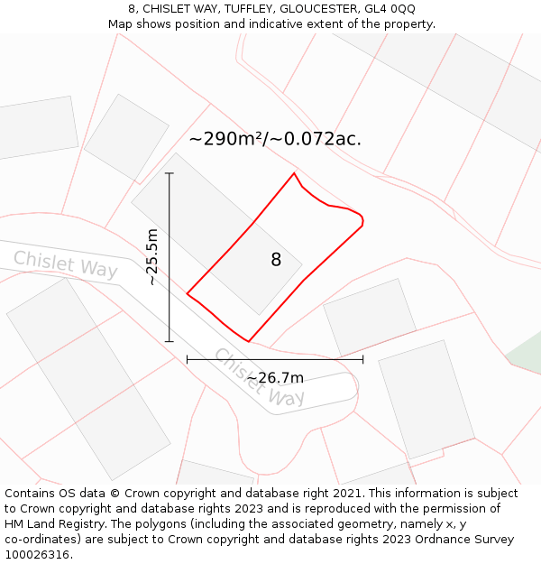 8, CHISLET WAY, TUFFLEY, GLOUCESTER, GL4 0QQ: Plot and title map