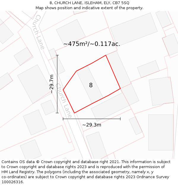 8, CHURCH LANE, ISLEHAM, ELY, CB7 5SQ: Plot and title map