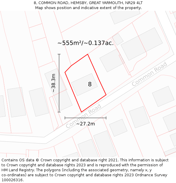 8, COMMON ROAD, HEMSBY, GREAT YARMOUTH, NR29 4LT: Plot and title map