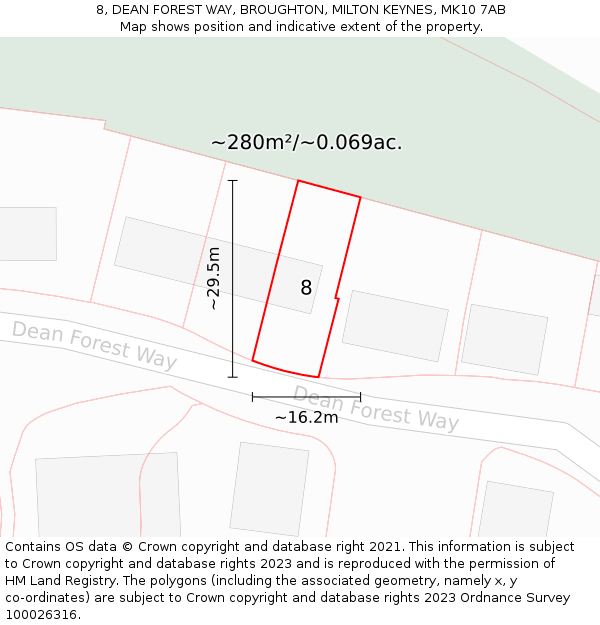 8, DEAN FOREST WAY, BROUGHTON, MILTON KEYNES, MK10 7AB: Plot and title map