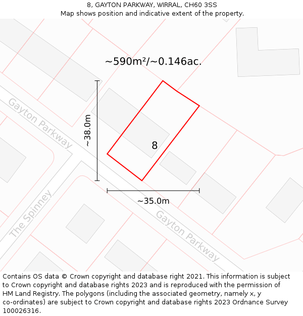 8, GAYTON PARKWAY, WIRRAL, CH60 3SS: Plot and title map