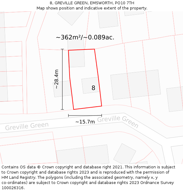 8, GREVILLE GREEN, EMSWORTH, PO10 7TH: Plot and title map