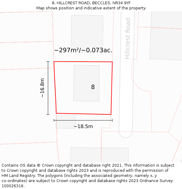 8, HILLCREST ROAD, BECCLES, NR34 9YF: Plot and title map