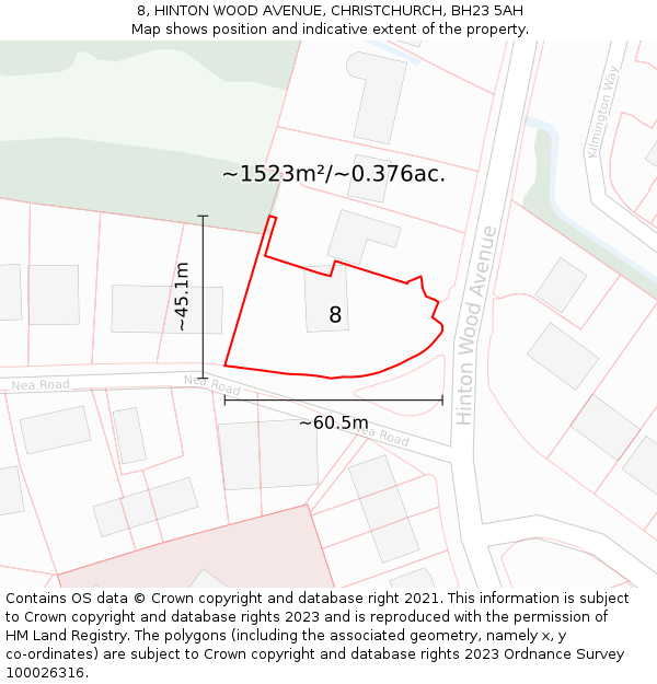 8, HINTON WOOD AVENUE, CHRISTCHURCH, BH23 5AH: Plot and title map