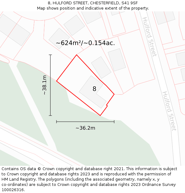 8, HULFORD STREET, CHESTERFIELD, S41 9SF: Plot and title map