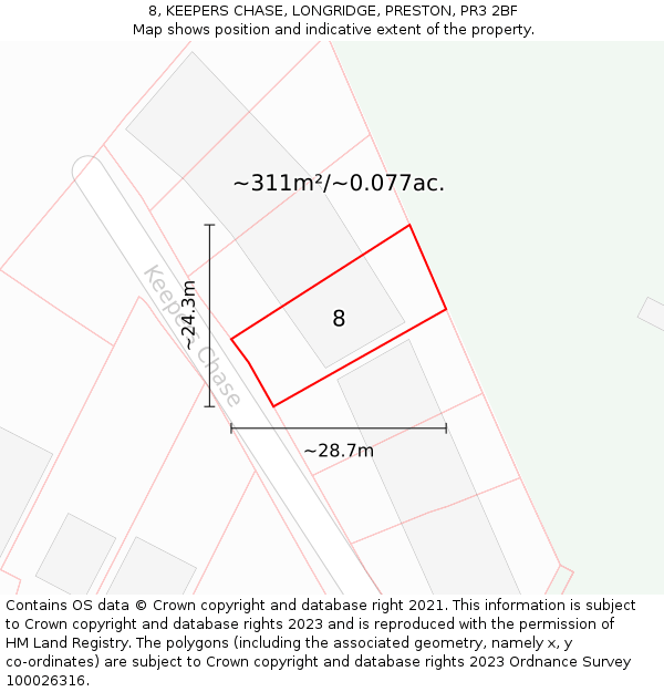 8, KEEPERS CHASE, LONGRIDGE, PRESTON, PR3 2BF: Plot and title map